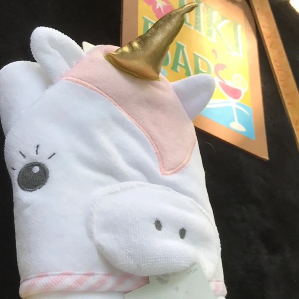 NWT Cloud Island White Unicorn Infant Hooded Towel 30x30 Certified 100 OEKO-TEX